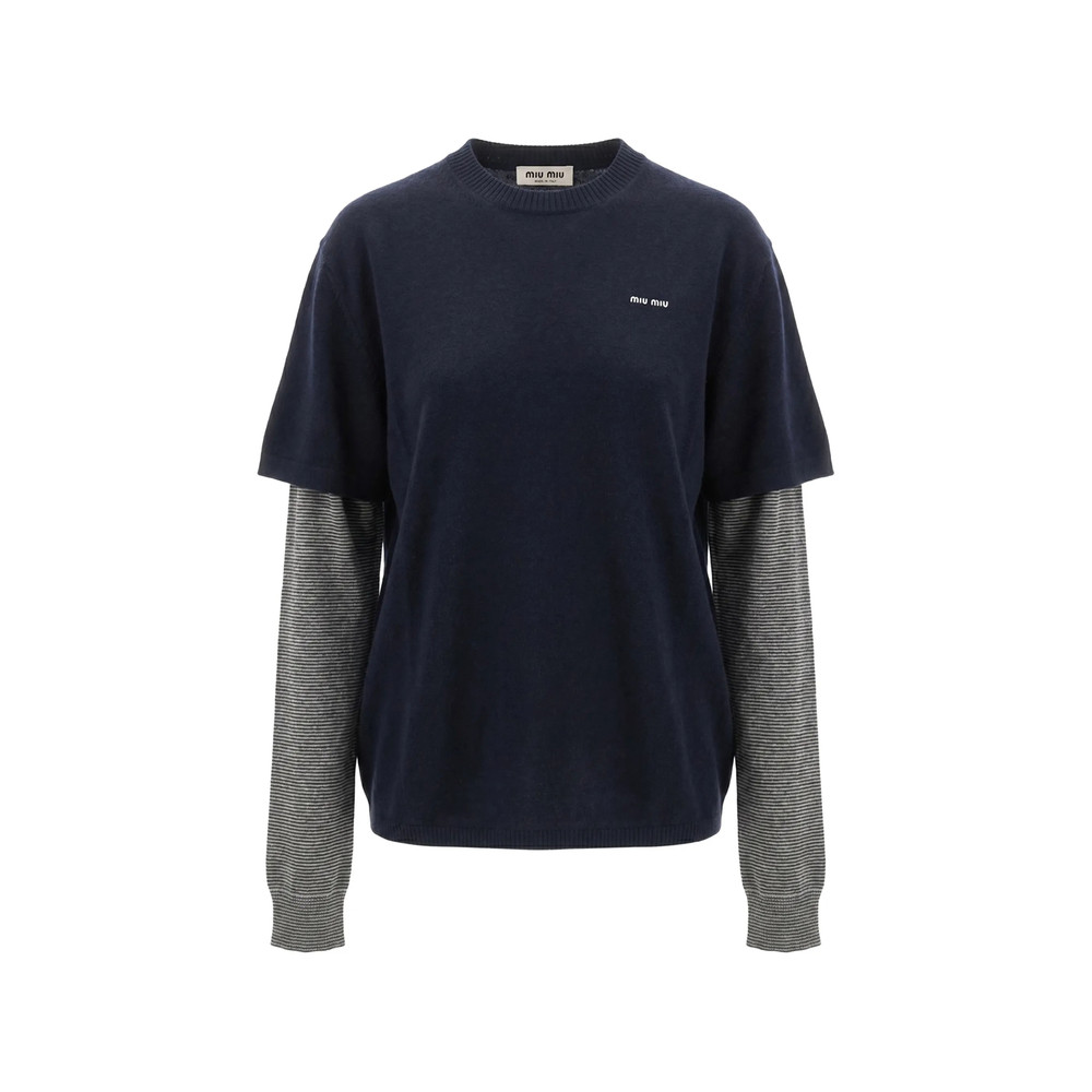 Miu Miu Layered-sleeve Logo-embroidered Sweater