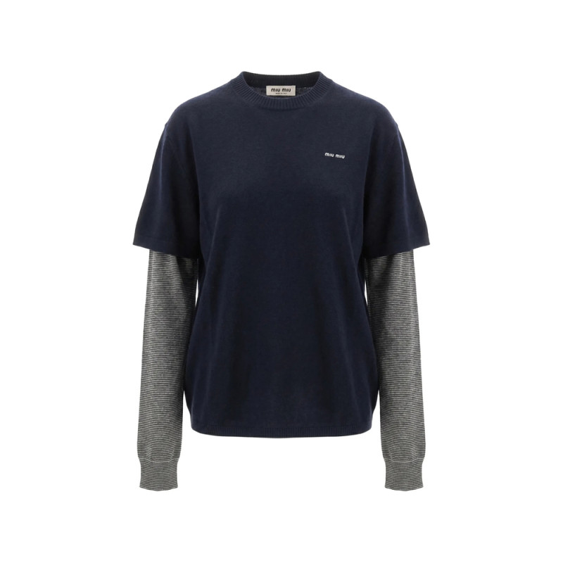 Miu Miu Layered-sleeve Logo-embroidered Sweater