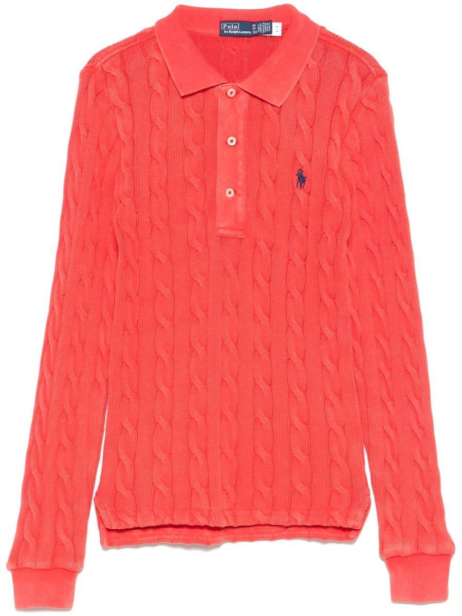 cable-knit polo top
