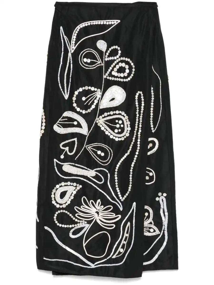 embroidered taffeta midi skirt
