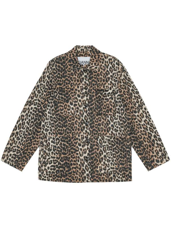 leopard-print canvas shirt jacket