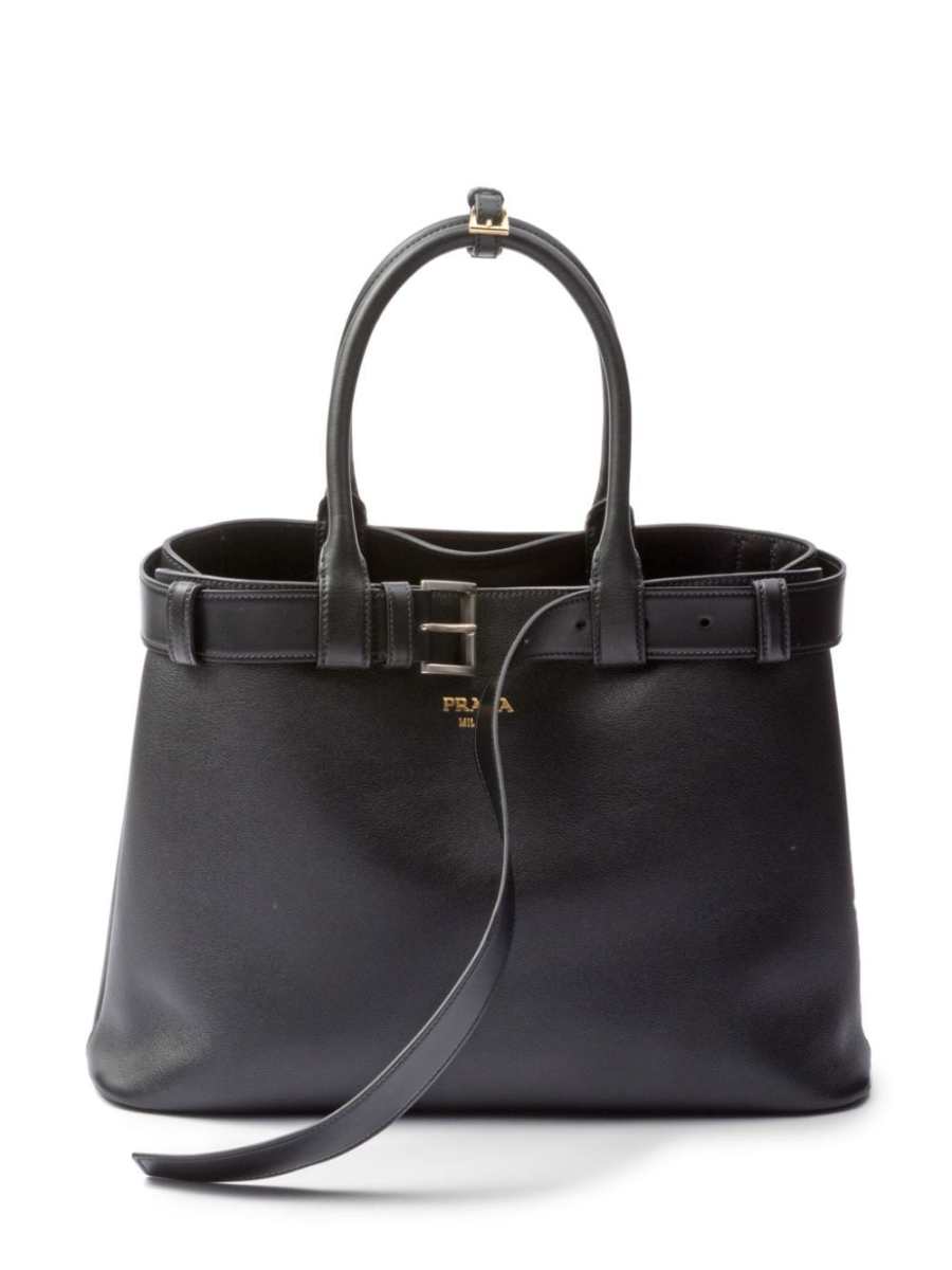 large belted leather handbag