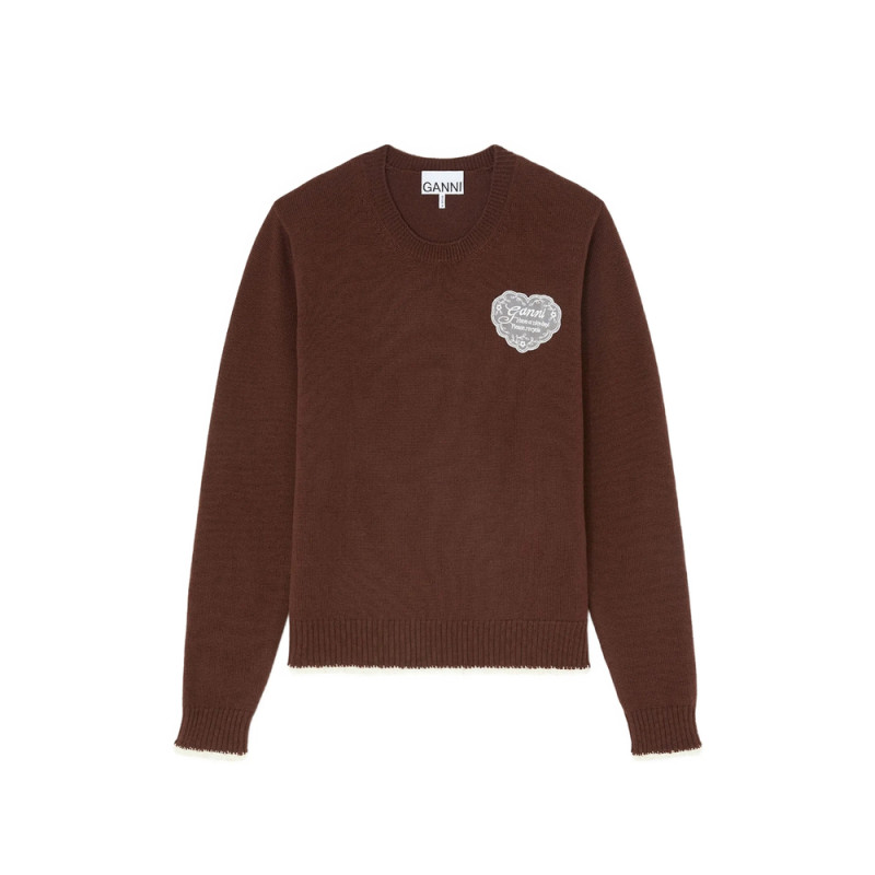 Ganni Logo-patch Crochet-trim Sweater