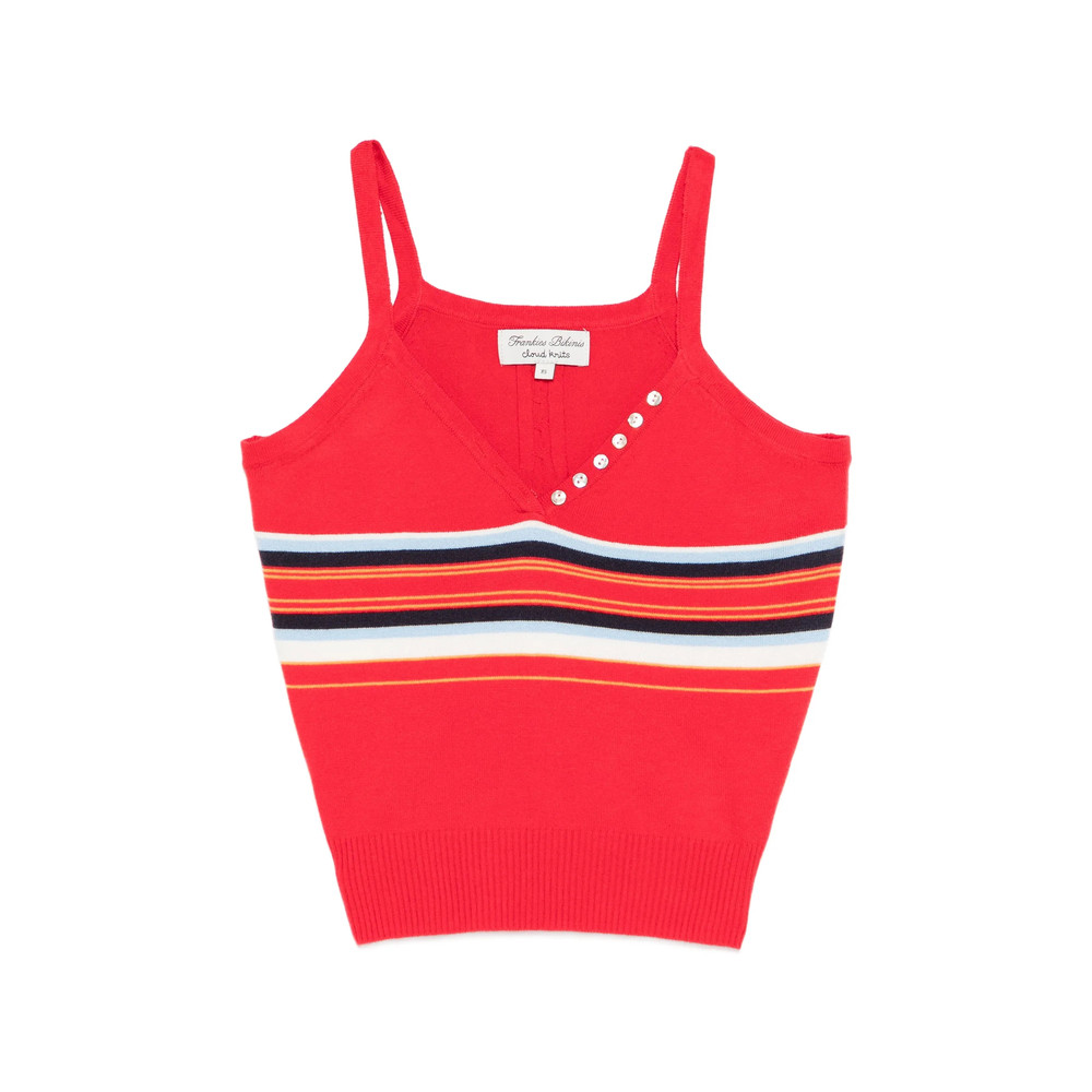 Frankies Bikinis Striped Button Tank Top