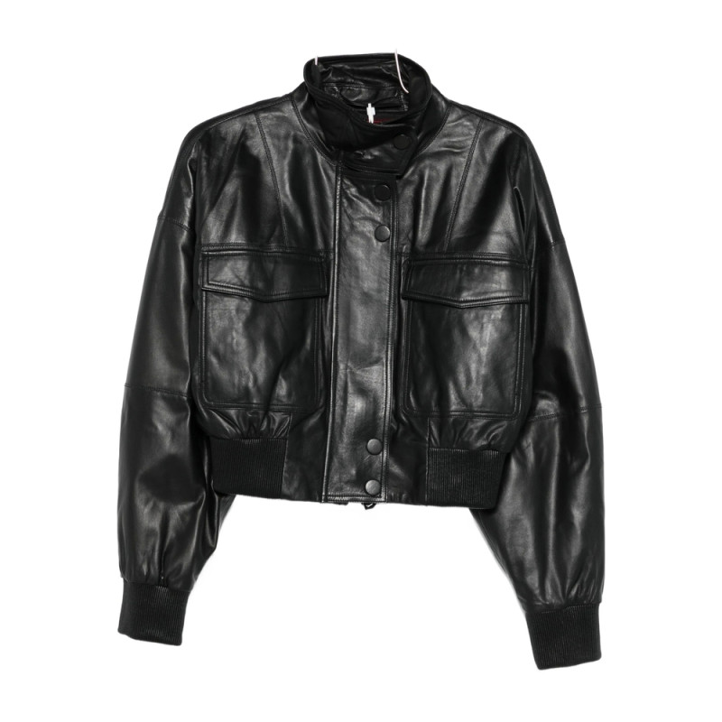 Stella Maxwell For Marella Leather Bomber Jacket