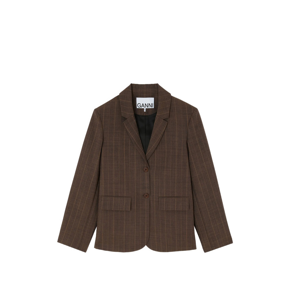 Ganni Pinstriped Wool Blazer