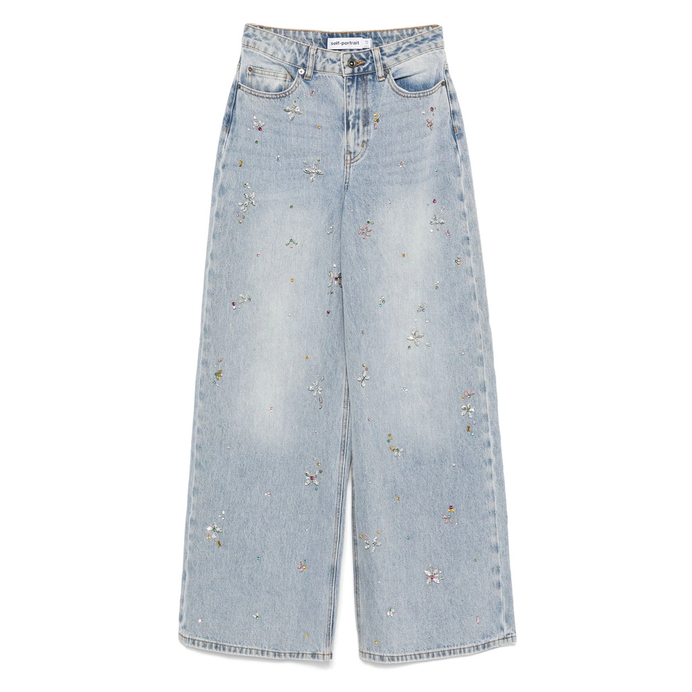 Self-portrait Crystal-embellished Wide-leg Jeans