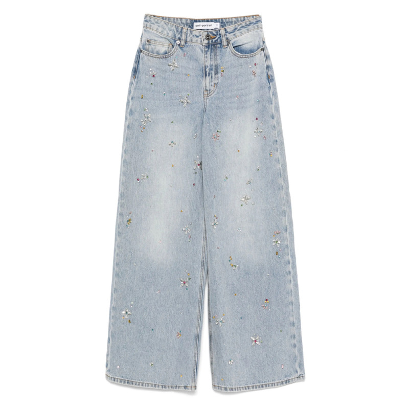 Self-portrait Crystal-embellished Wide-leg Jeans