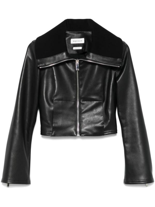 folded-collar leather jacket