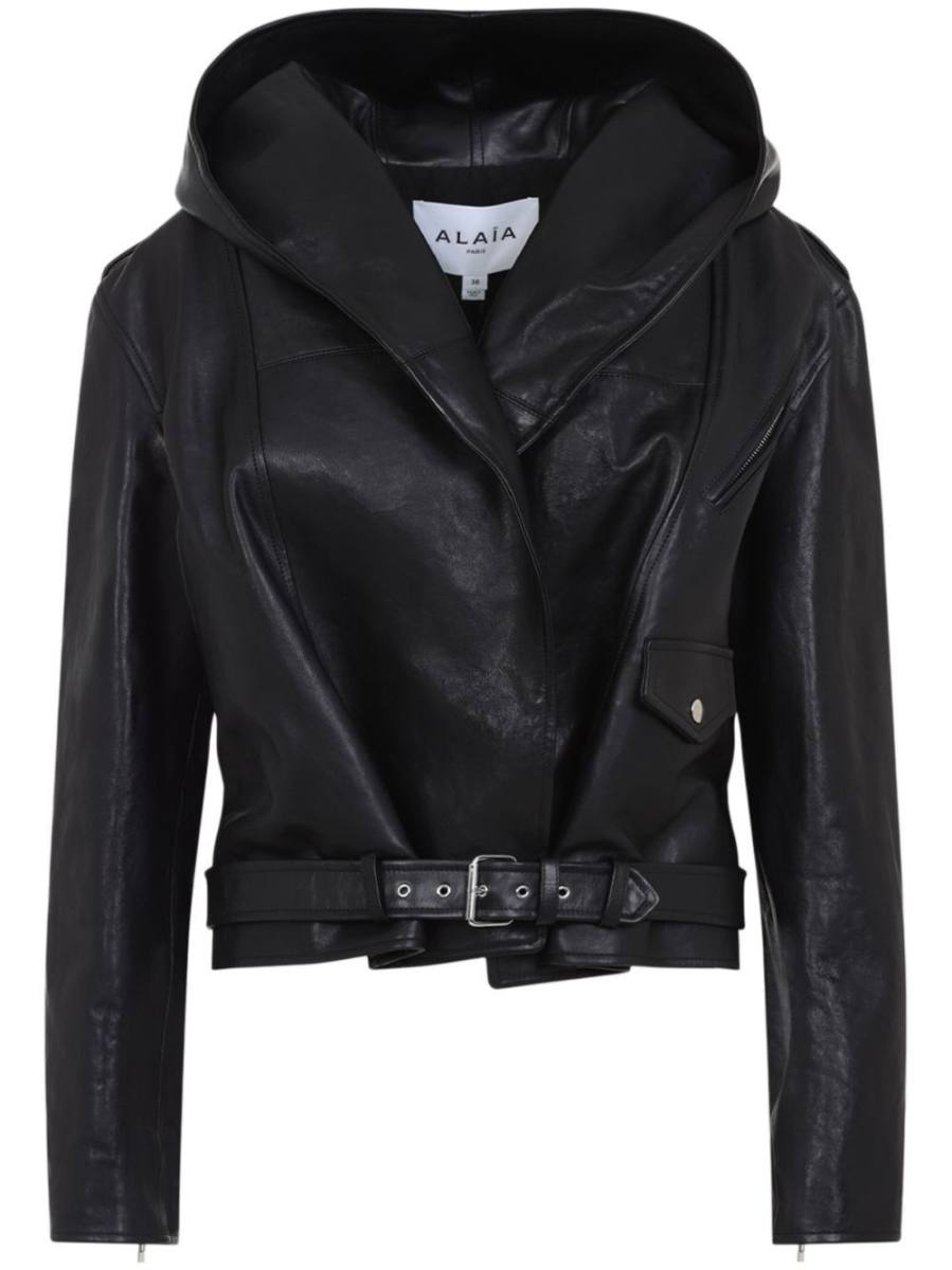 hooded leather biker jacket