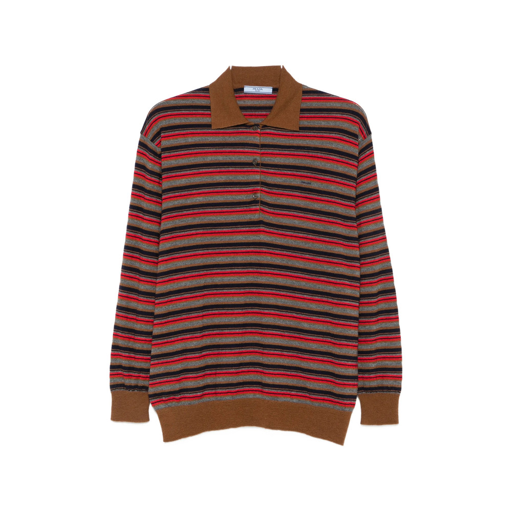 Prada Striped Long-sleeve Polo Top