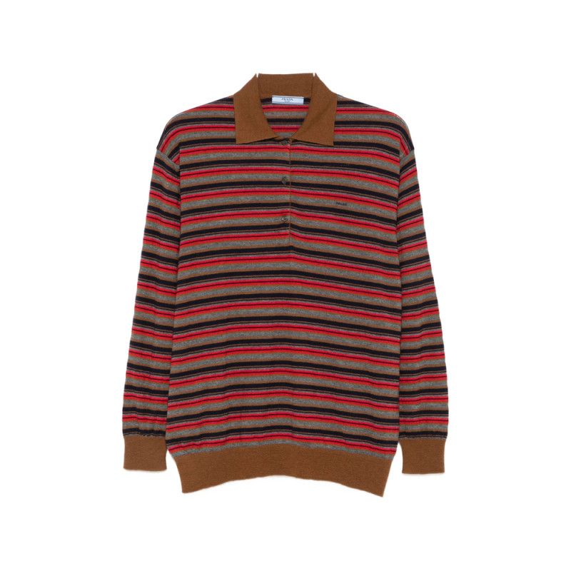 Prada Striped Long-sleeve Polo Top