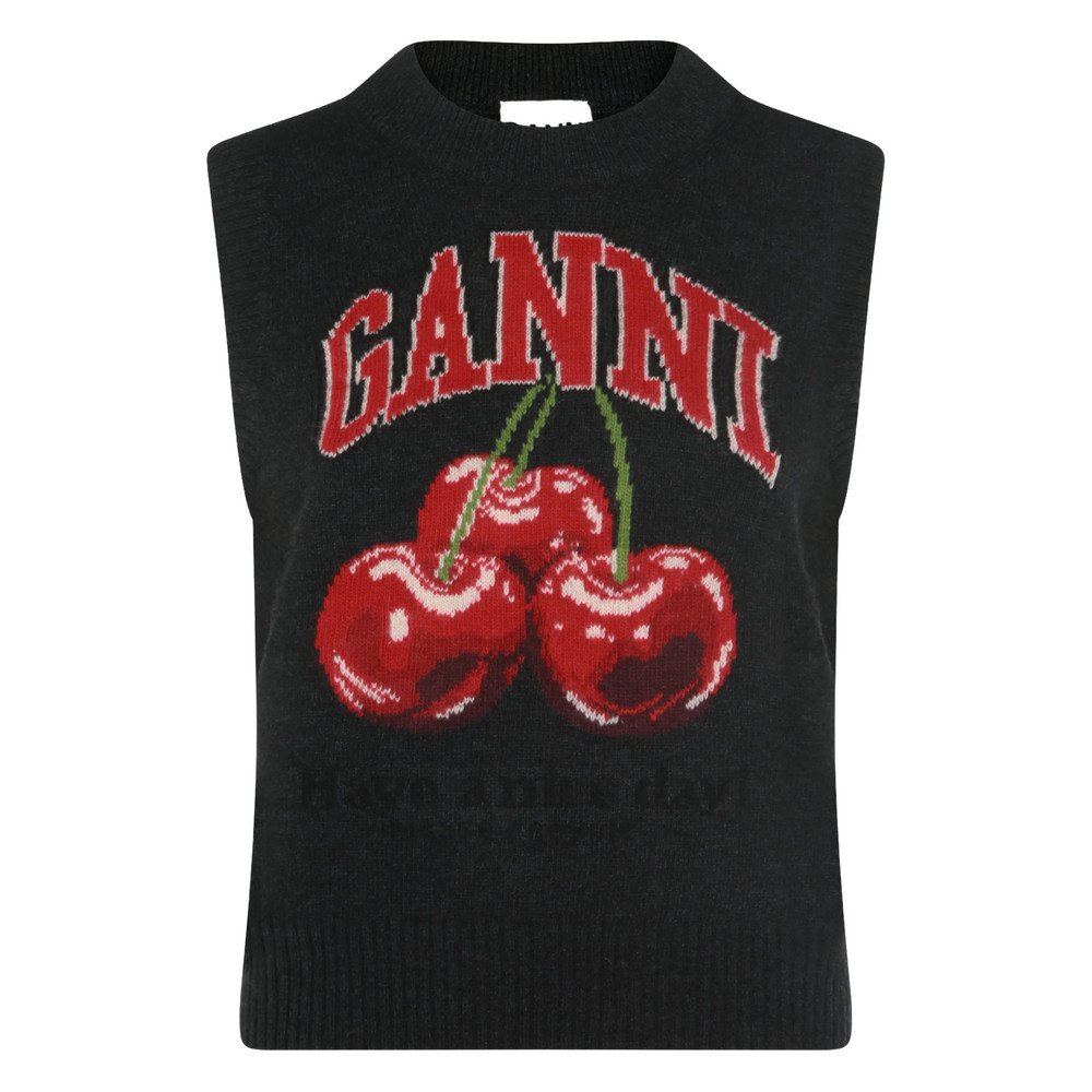 Ganni Cherry-embroidered Top