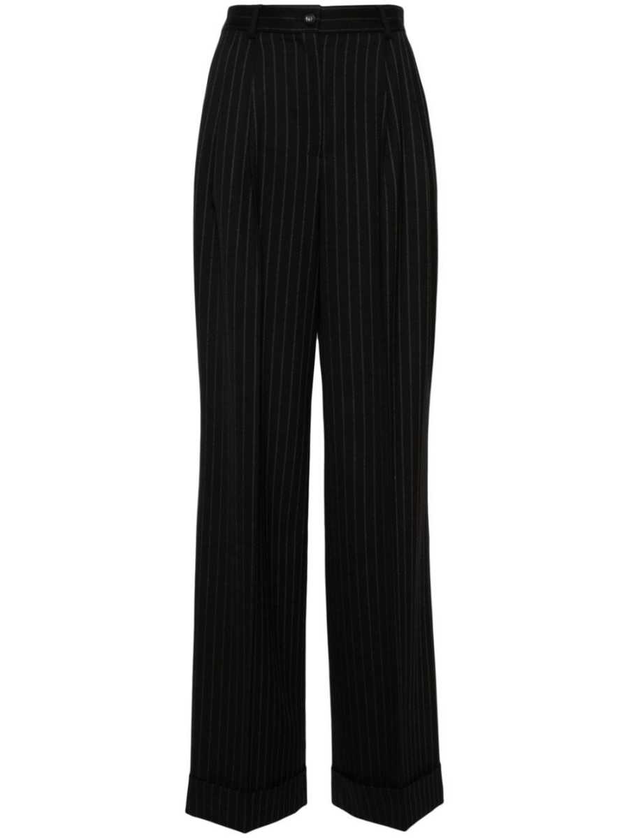 pinstriped wide-leg trousers
