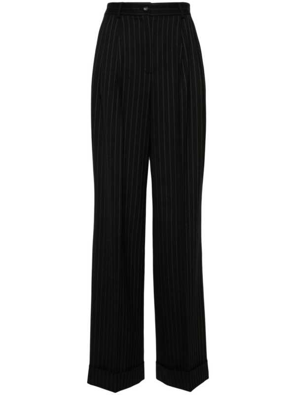 pinstriped wide-leg trousers