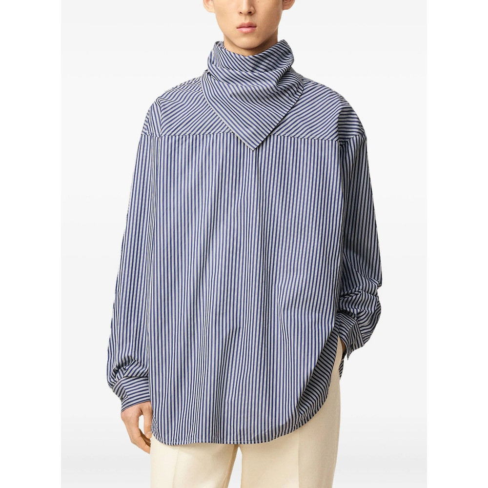 Ami Paris Striped-pattern Bandana-collar Cotton Shirt