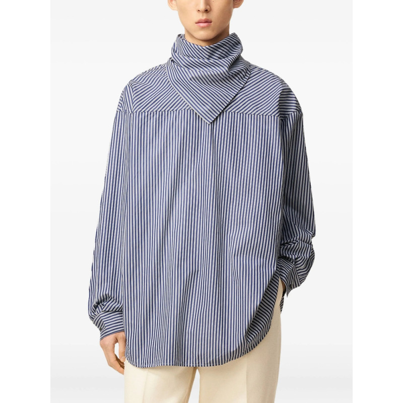 Ami Paris Striped-pattern Bandana-collar Cotton Shirt