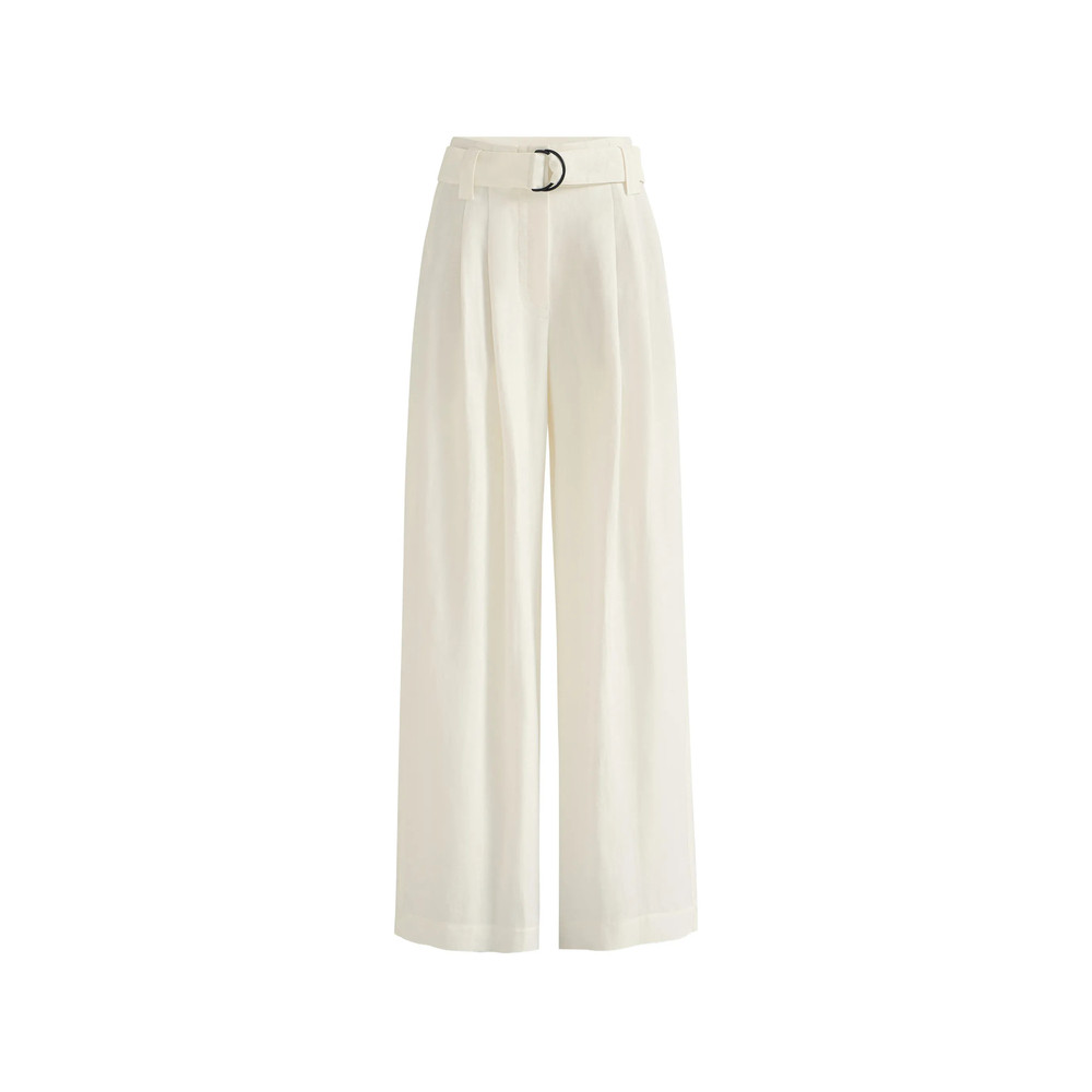 Brunello Cucinelli Viscose And Linen Fluid Twill Belted Loose Trousers With Monili