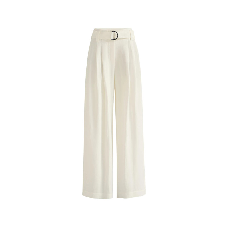 Brunello Cucinelli Viscose And Linen Fluid Twill Belted Loose Trousers With Monili