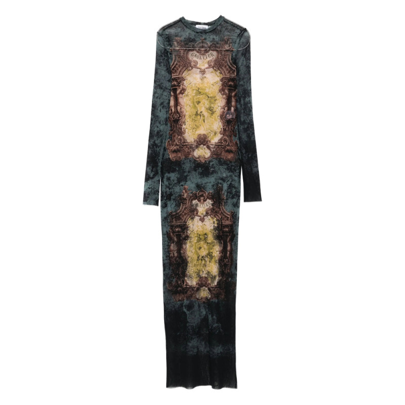 Jean Paul Gaultier Baroque-print Long-sleeved Maxi Dress