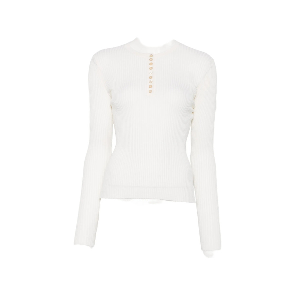 Soft Goat Ribbed-knit Henley Top