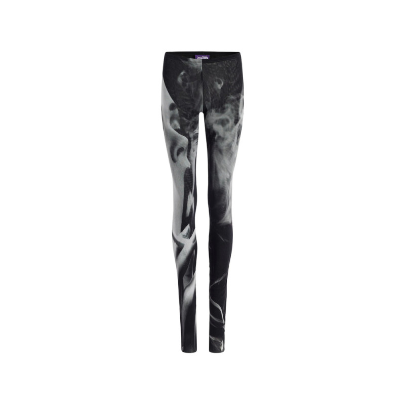 Jean Paul Gaultier Mesh Flare Pants Printed "Smoking Women"