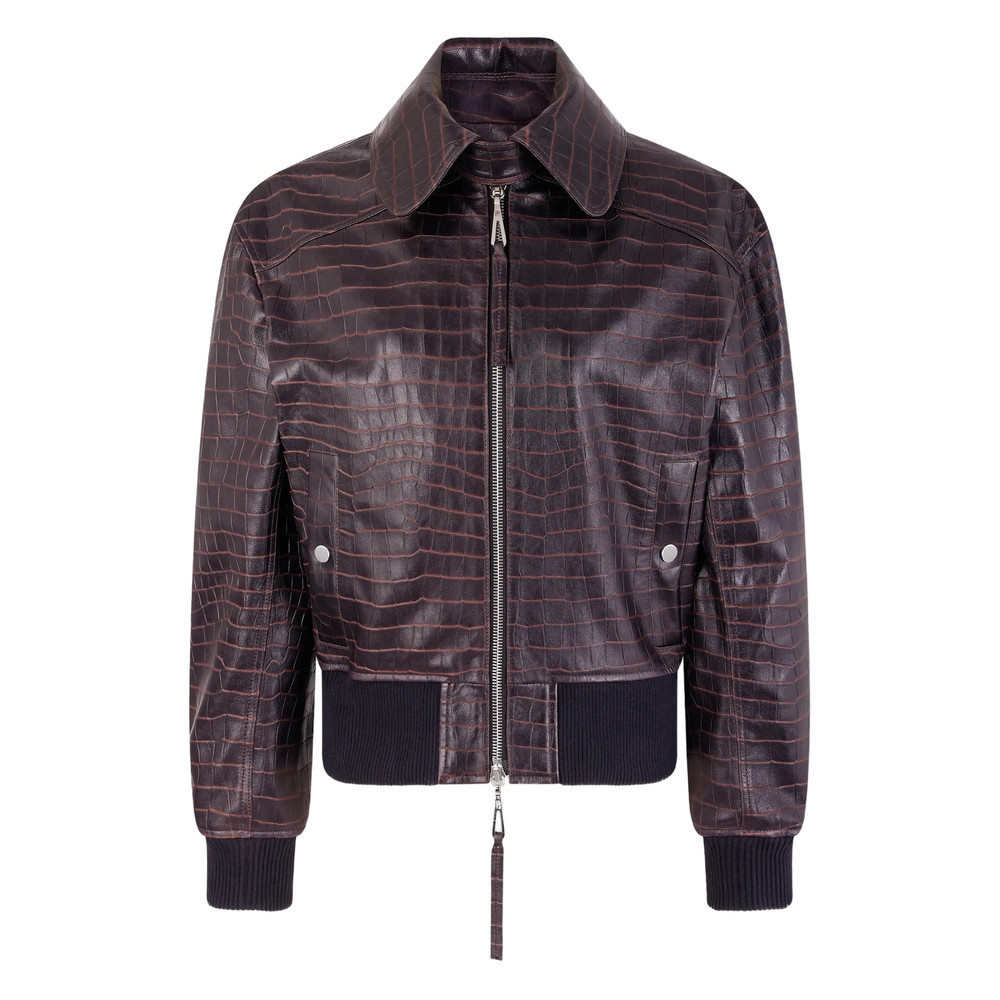 Rabanne Crocodile Effect Leather Bomber Jacket