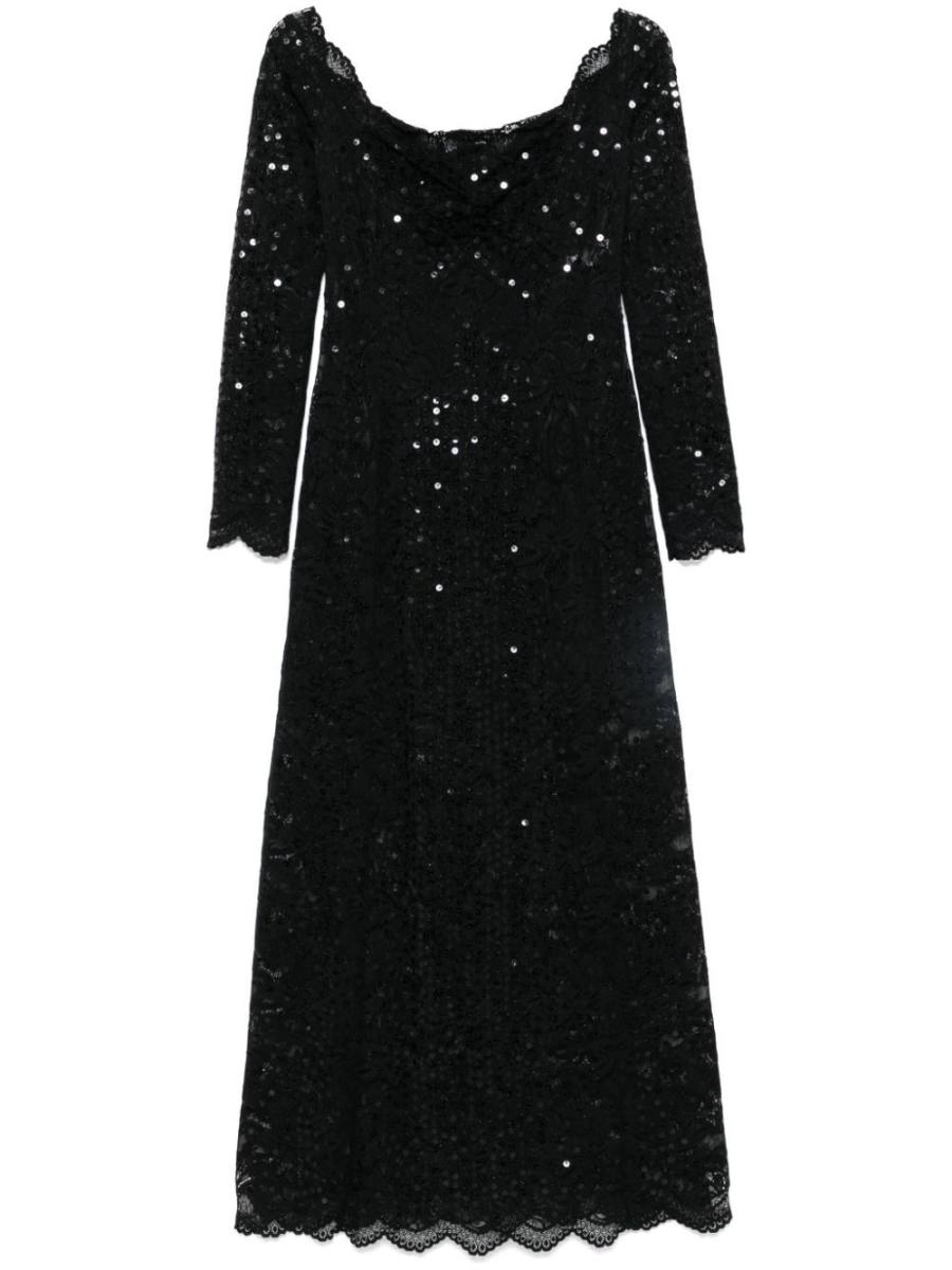 sequin-embroidered lace maxi dress