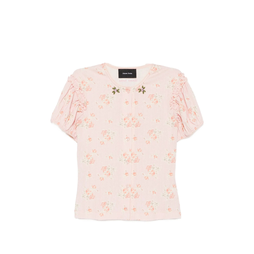 Simone Rocha Floral-print Ruffled-sleeve T-shirt