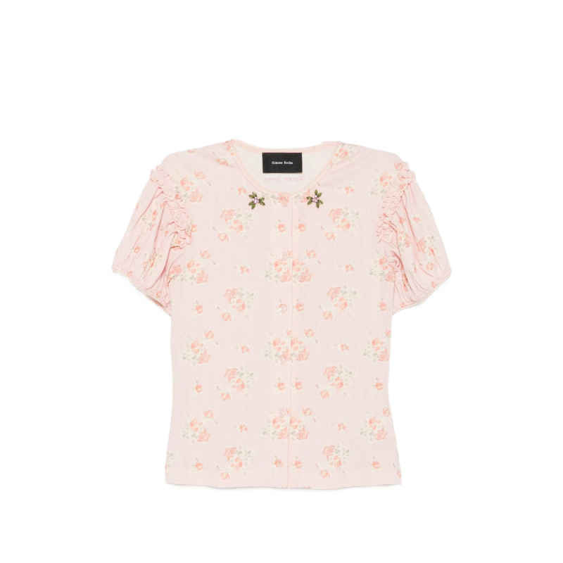 Simone Rocha Floral-print Ruffled-sleeve T-shirt