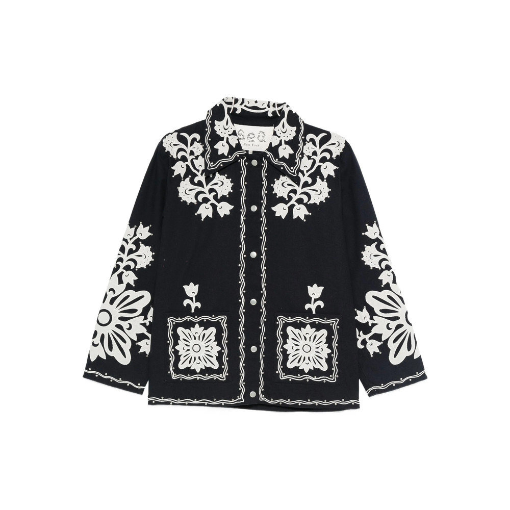Sea Floral-embroidered Buttoned Jacket