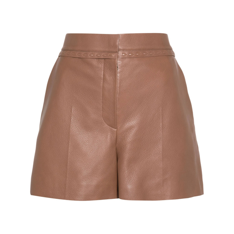 Fendi Selleria-stitching Leather Shorts