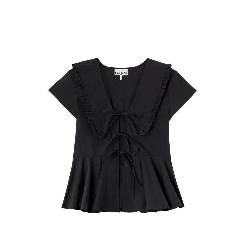Ganni Ruffled-collar Peplum Blouse