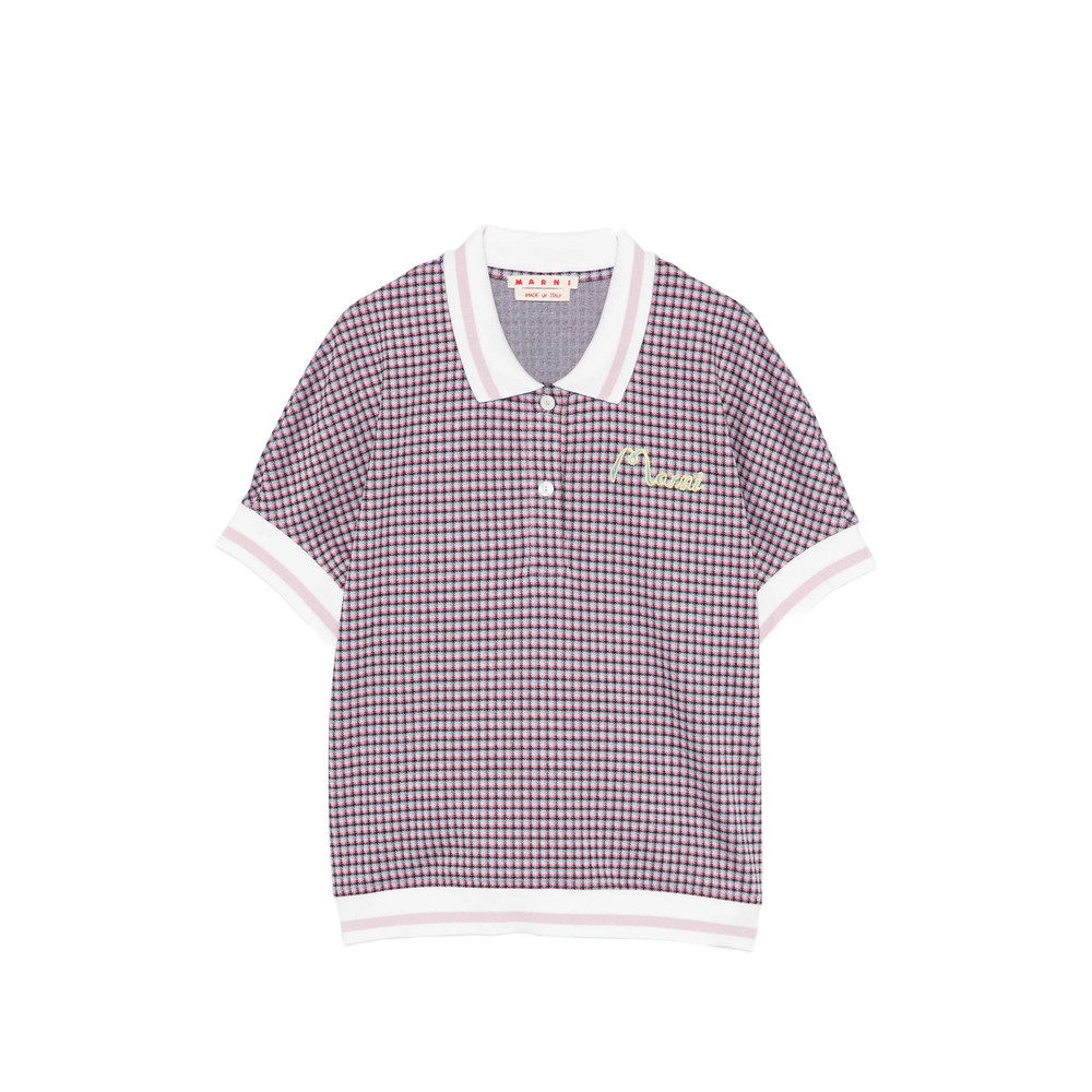 Marni Check Embroidery Polo Top
