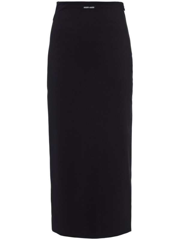 high-waist stretch midi skirt
