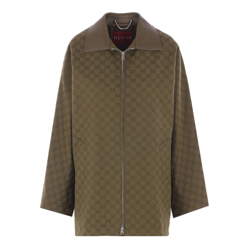 Gucci GG Monogram Leather-trimmed Oversized Jacket