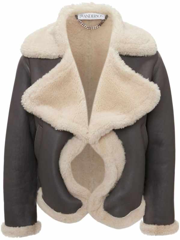 oversize-collar leather aviator jacket