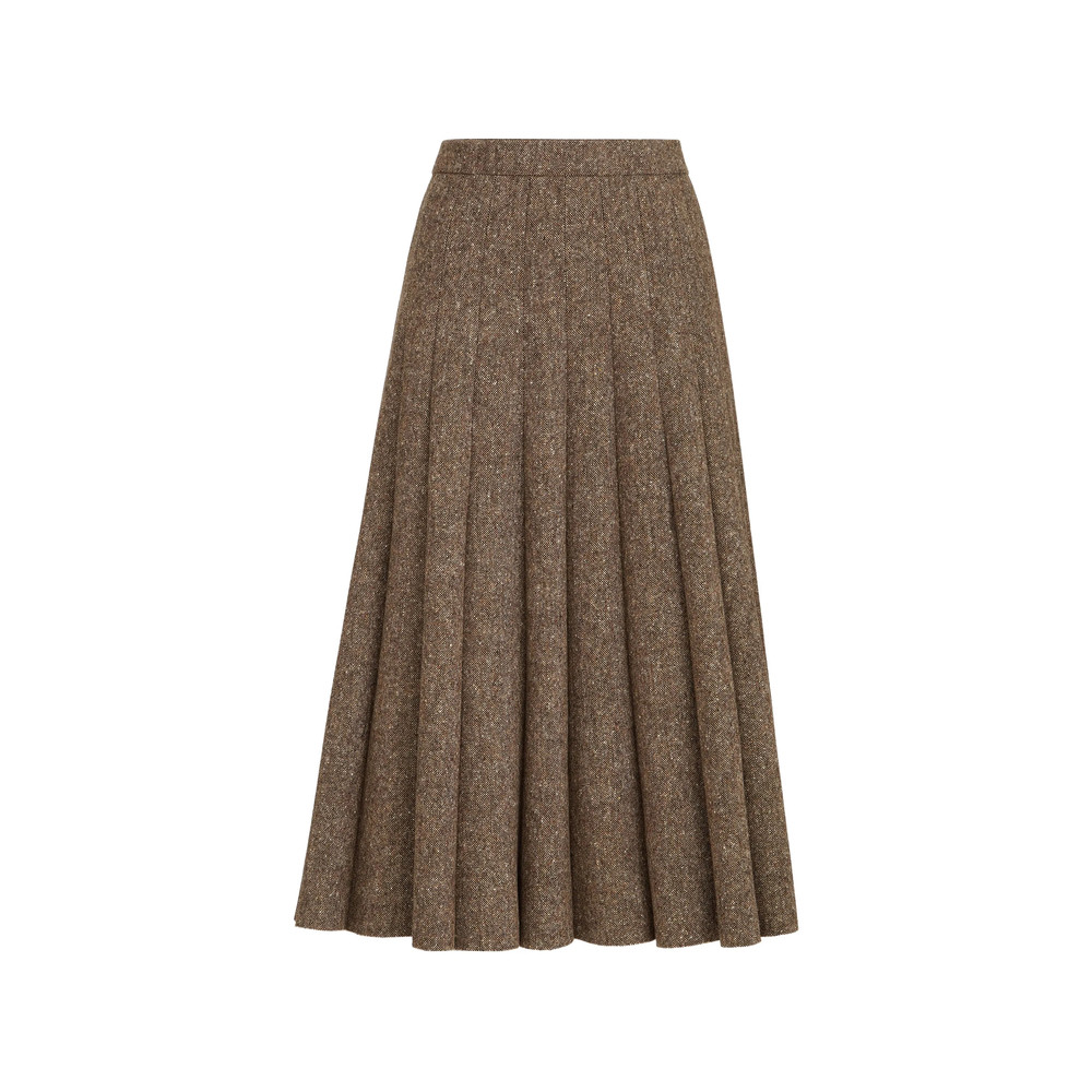 Brunello Cucinelli Virgin Wool Donegal Pleated Skirt