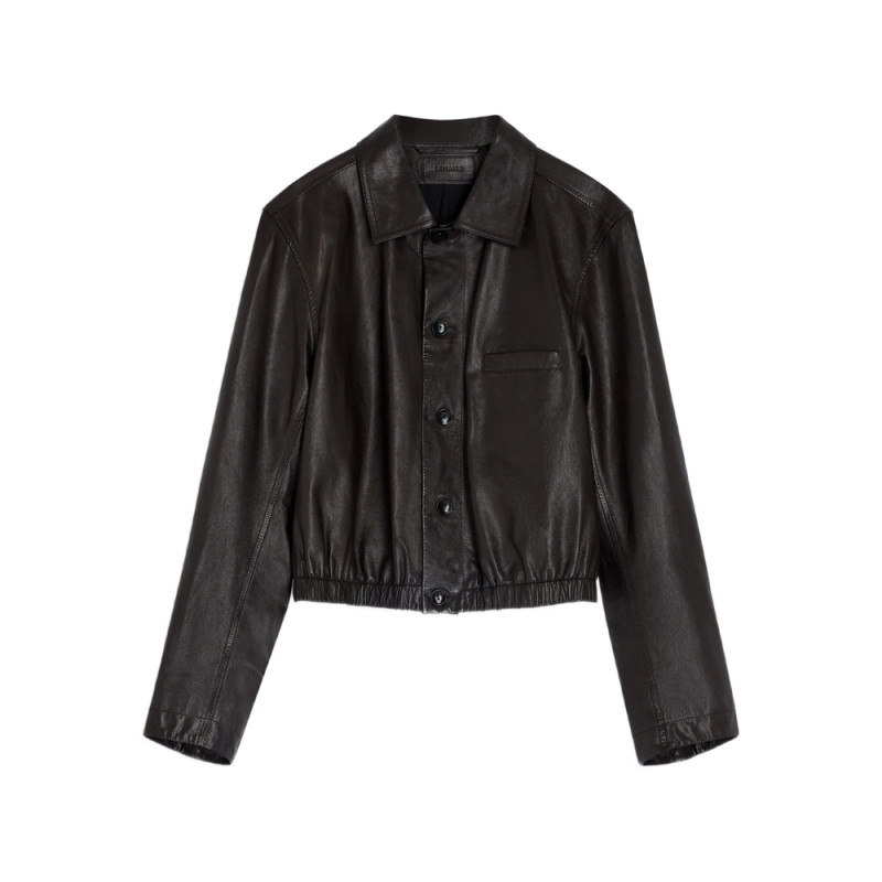 Lemaire Buttoned-up Elasticated Leather Jacket