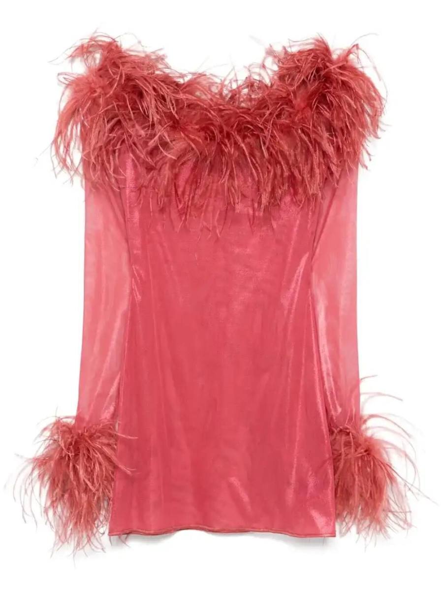 feather-trim mini dress