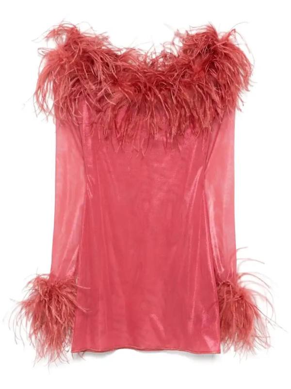 feather-trim mini dress