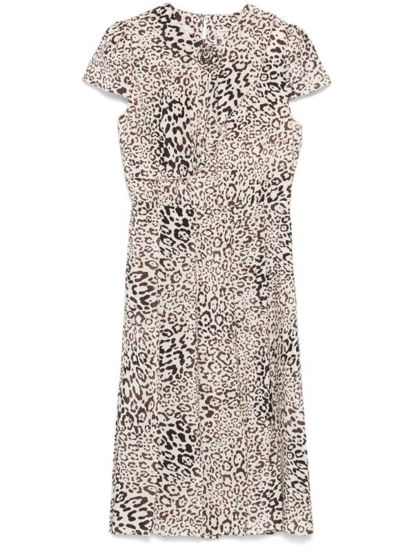 leopard-print pleated midi dress