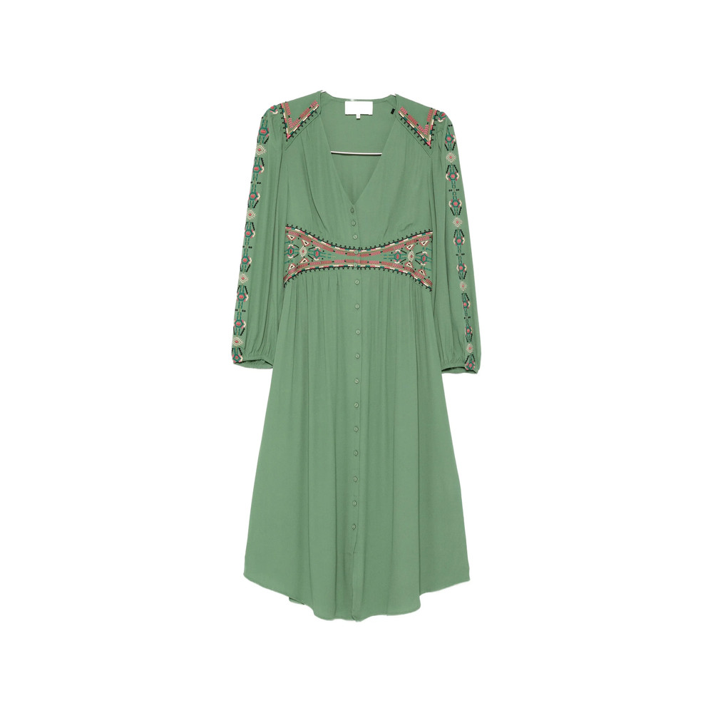 Ba & sh Robe Tina Embroidery Buttoned Midi Dress