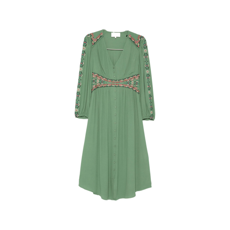 Ba & sh Robe Tina Embroidery Buttoned Midi Dress