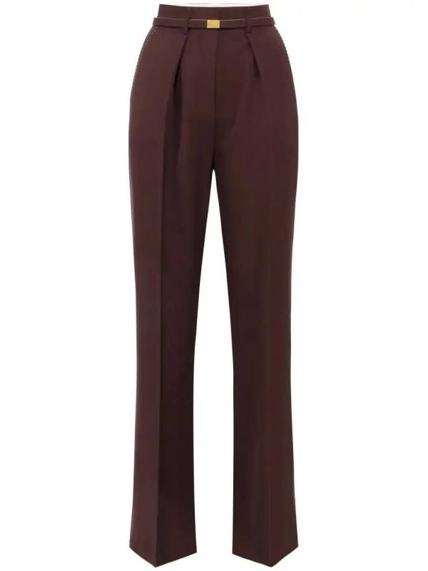 contrast-topstitching wool straight trousers
