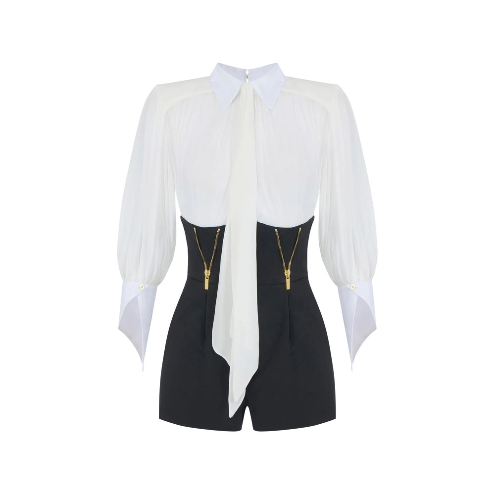 Elisabetta Franchi Romper Suit In Georgette And Technical Fabric