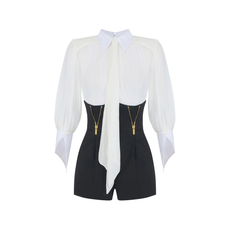 Elisabetta Franchi Romper Suit In Georgette And Technical Fabric