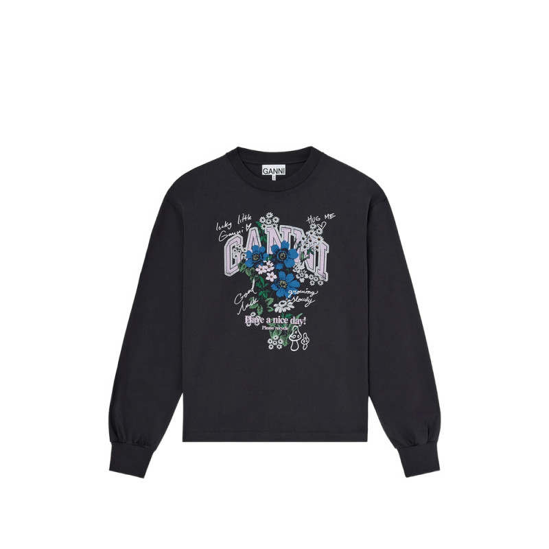 Ganni Floral-print Long-sleeve T-shirt