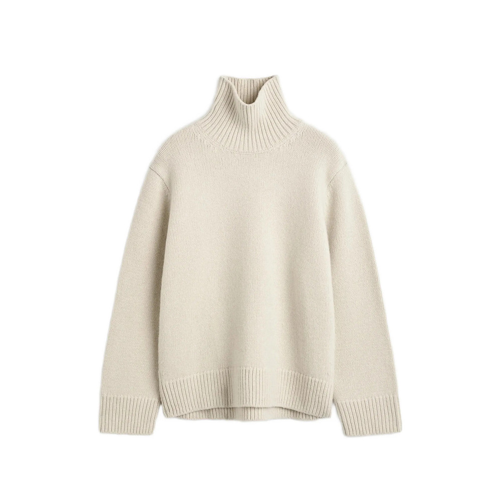 Toteme Oversized Lambswool Turtleneck Sweater Almond