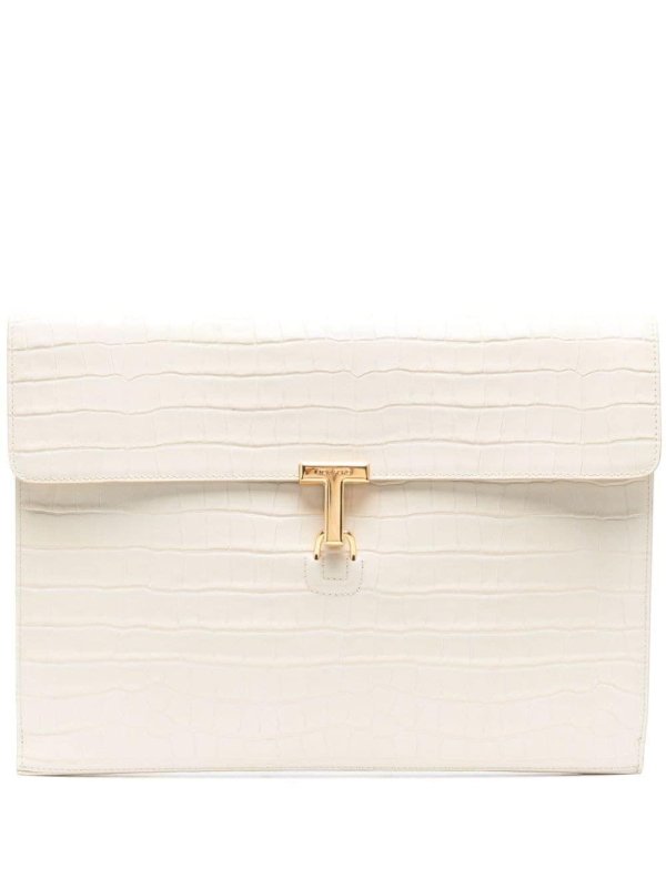 crocodile-embossed leather clutch bag